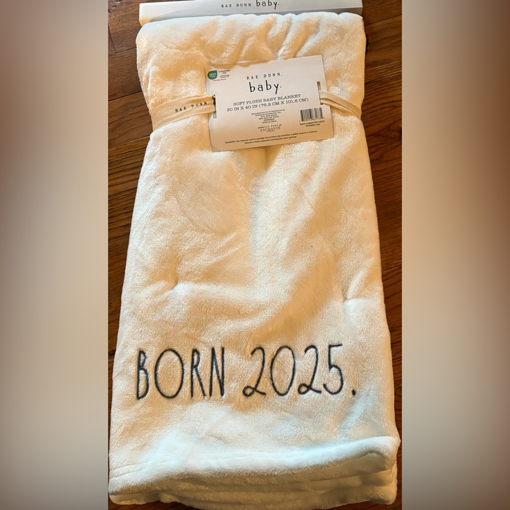 Rae Dunn “Born 2025” Plush Receiving Blanket, New